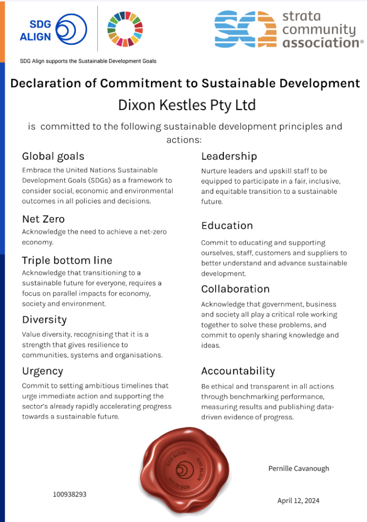 Dixon Kestles - Declaration of Commitment to Sustainable Development